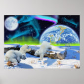 Polaire Beer Cubs en Aurora Earth Day Fantasy Post Poster (Voorkant)