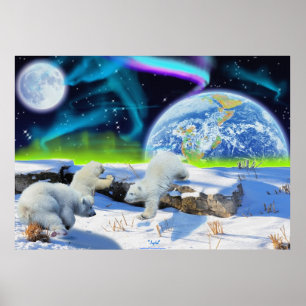 Polaire Beer Cubs en Aurora Earth Day Fantasy Post Poster