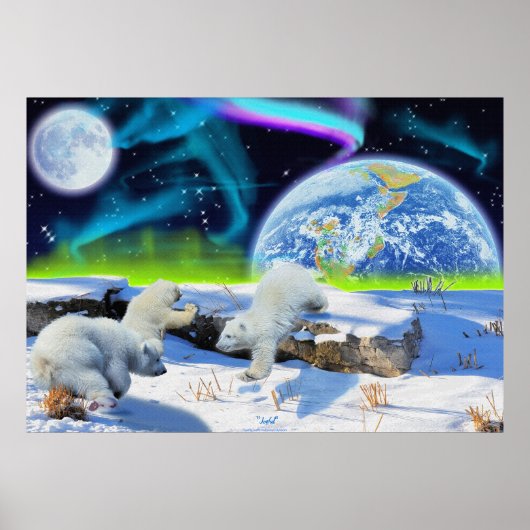 Polaire Beer Cubs en Aurora Earth Day Fantasy Post Poster (Voorkant)