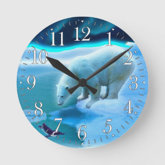 Polaire Beer en Arctische Penguin Aurora Art-klok Ronde Klok