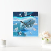 Polaire Beer en Arctische Penguin Aurora Art-klok Vierkante Klok (Huis)