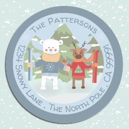 Polaire Beer en rendierblauwe envelop Ronde Sticker