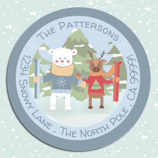 Polaire Beer en rendierblauwe envelop Ronde Sticker