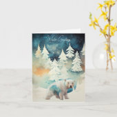 Polaire Beer en Snowy Trees kerstkaart Kaart (Gele Bloem)
