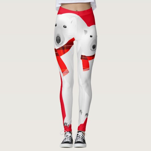 Polaire Beer en witte wolf rode Leggings (Voorkant)