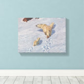 Polaire Beer familie in Arctic Snow Canvas Afdruk (Insitu (Houten vloer))