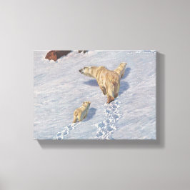 Polaire Beer familie in Arctic Snow Canvas Afdruk