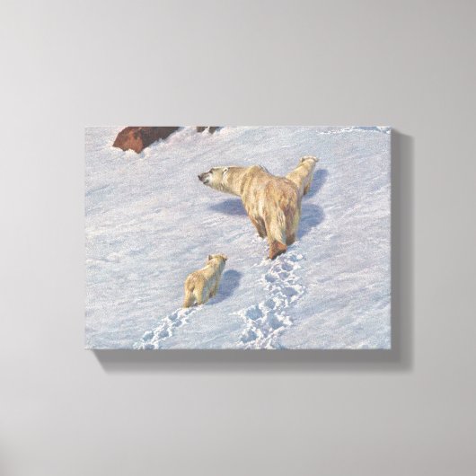 Polaire Beer familie in Arctic Snow Canvas Afdruk (Voorkant)