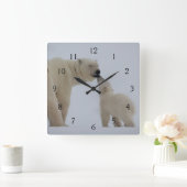 Polaire Beer moeder met kubusje Vierkante Klok (Huis)