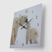 Polaire Beer moeder met kubusje Vierkante Klok (Hoek)