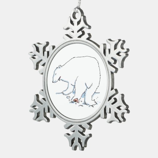Polaire Beer pewter snowflake Tin Sneeuwvlok Ornament (Rechts)
