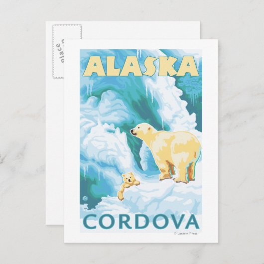 Polaire Beren & Cub - Cordova, Alaska Briefkaart (Voorkant / Achterkant)