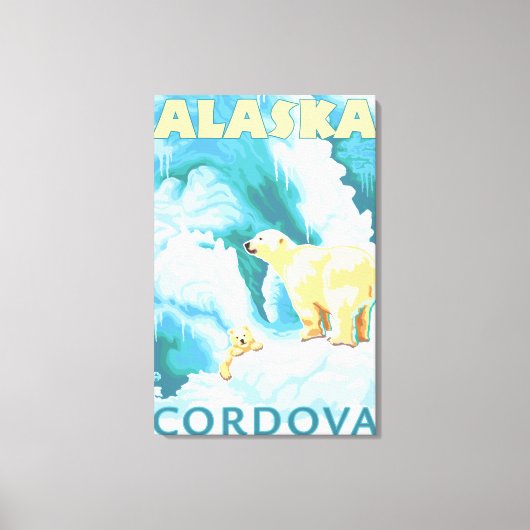 Polaire Beren & Cub - Cordova, Alaska Canvas Afdruk (Voorkant)