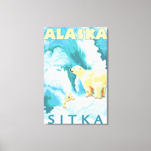 Polaire Beren & Cub - Sitka, Alaska Canvas Afdruk (Voorkant)