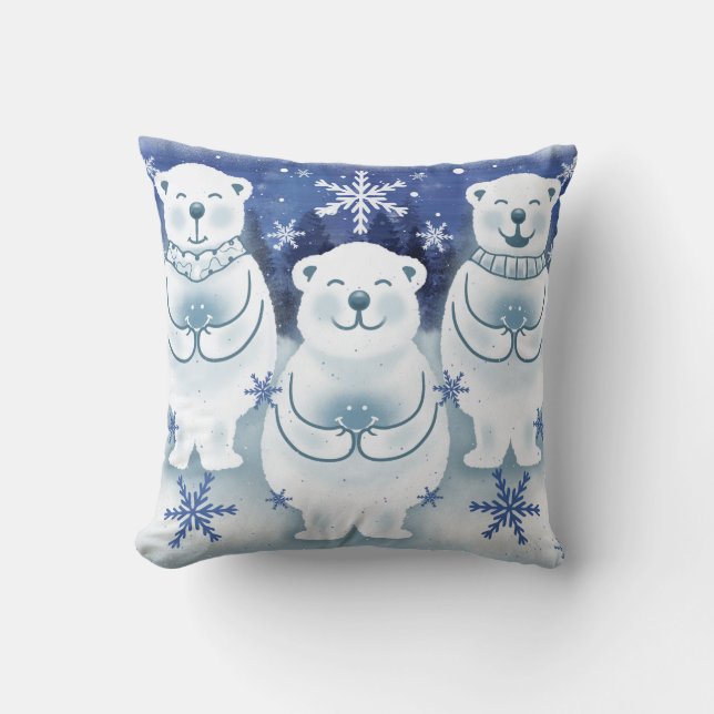 Polaire Beren Cute Happy Winter Snowflakes Kussen (Voorkant)