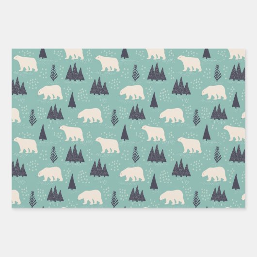 Polaire Beren en bosbundel: Blauwgroen blauw Inpakpapier Vel (Voorkant)