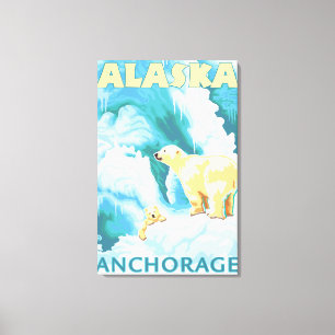 Polaire Beren en Cub - Anchorage, Alaska Canvas Afdruk