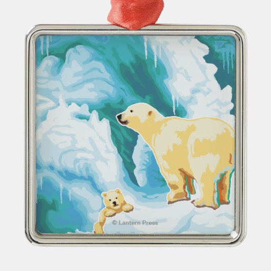 Polaire Beren en Cub - Katmai, Alaska Metalen Ornament (Voorkant)