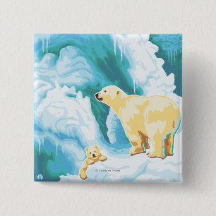 Polaire Beren en Cub - Katmai, Alaska Vierkante Button 5,1 Cm
