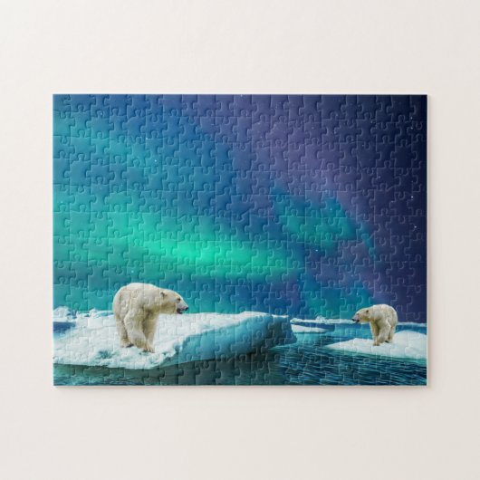 Polaire Beren en de Aurora Borealis Puzzle Legpuzzel (Horizontaal)
