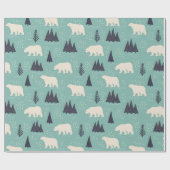 Polaire Beren en Evergreen Trees Winter Patterned Cadeaupapier (Vlak)