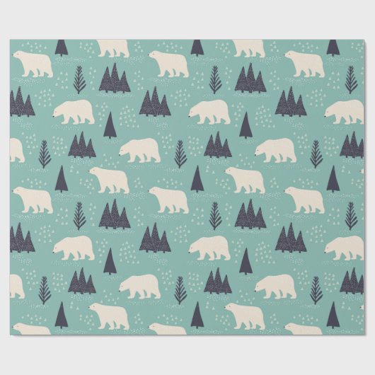Polaire Beren en Evergreen Trees Winter Patterned Cadeaupapier (Vlak)