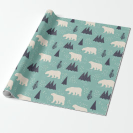 Polaire Beren en Evergreen Trees Winter Patterned Cadeaupapier