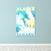Polaire Beren en krabben - Seward, Alaska Canvas Afdruk (Insitu (Houten vloer))