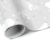 Polaire Beren en sneeuwvlokken - lichtgrijs Cadeaupapier (Rol Hoek)