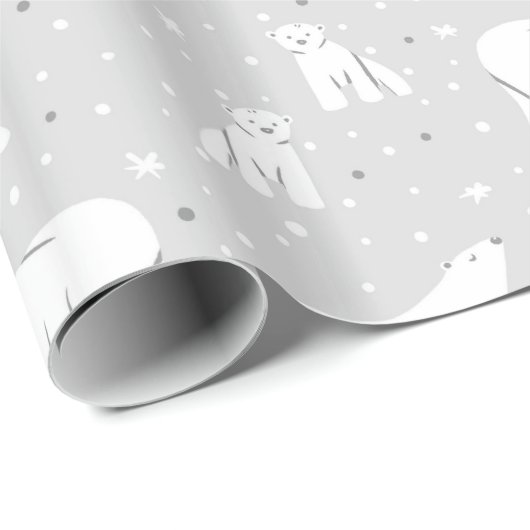 Polaire Beren en sneeuwvlokken - lichtgrijs Cadeaupapier (Rol Hoek)