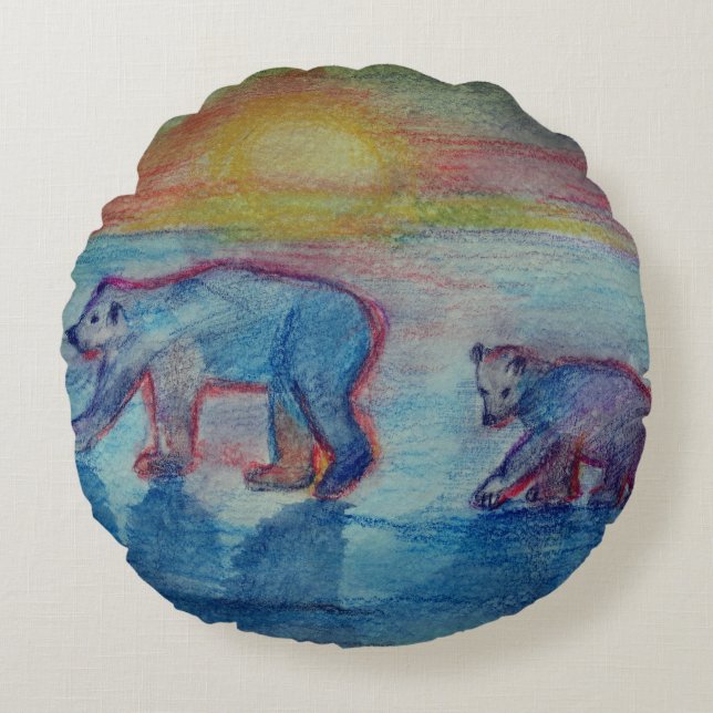 Polaire Beren Geborsteld Polyester Rond werpkussen Rond Kussen (Voorkant)