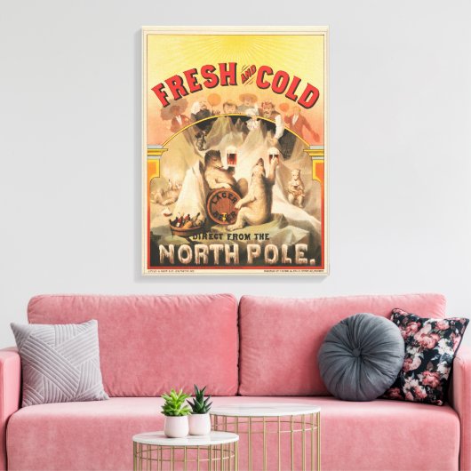 Polaire Beren genieten van Mokken van lagerbier Canvas Afdruk (Insitu (Woonkamer))