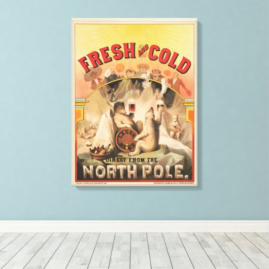 Polaire Beren genieten van Mokken van lagerbier Canvas Afdruk (Insitu (Houten vloer))