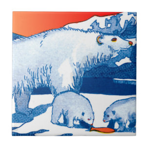 Polaire Beren in blauw en rood Tegeltje