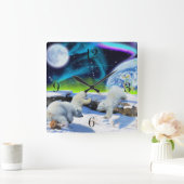 Polaire Beren kubussen en Aurora Earth Day Clock Vierkante Klok (Huis)