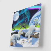 Polaire Beren kubussen en Aurora Earth Day Clock Vierkante Klok (Hoek)