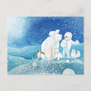 Polaire Beren, Polar Fox, Emperor pinguin en Snowm Feestdagenkaart