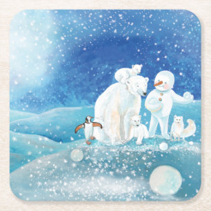 Polaire Beren, Polar Fox, Emperor pinguin en Snowm Kartonnen Onderzetters