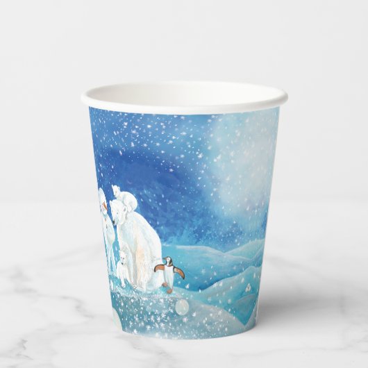 Polaire Beren, Polar Fox, Emperor pinguin en Snowm Papieren Bekers (Achterkant)
