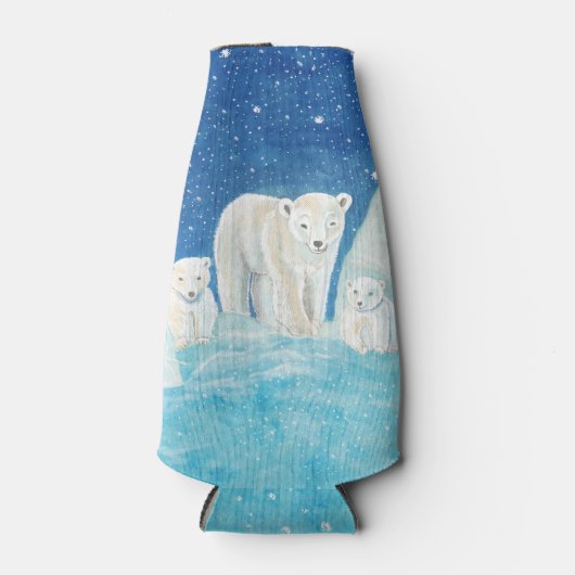 Polaire Beren & Sneeuwrijke landschapsillustratie Flesjeskoeler (Voorkant)