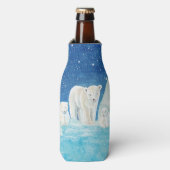 Polaire Beren & Sneeuwrijke landschapsillustratie Flesjeskoeler (Fles Voorkant)