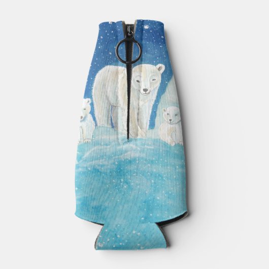 Polaire Beren & Sneeuwrijke landschapsillustratie Flesjeskoeler (Achterkant)