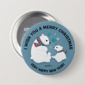 Polaire Beren Snowflakes Merry Kerstmis Button (Voorkant /achterkant)