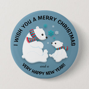 Polaire Beren Snowflakes Merry Kerstmis Button