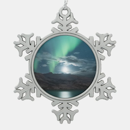 Polaire lichten, volle maan tin sneeuwvlok ornament (Voorkant)