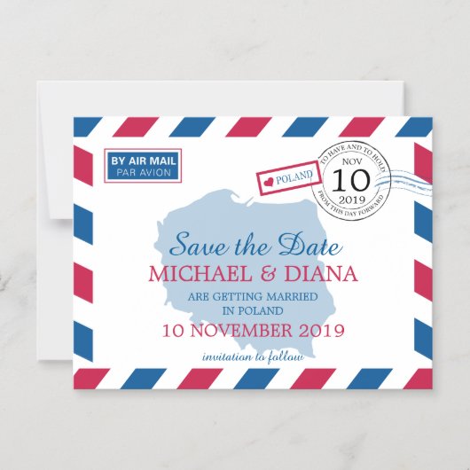 Poland Airmail | Save the date Magnetische Uitnodiging (Voorkant)