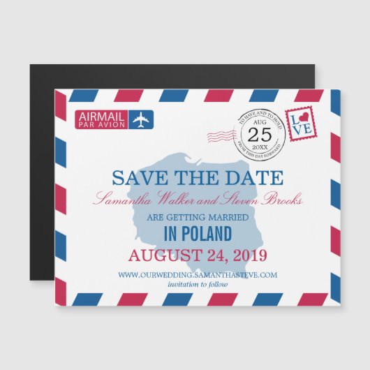 Poland Airmail Sla de datum op Magnetische Uitnodiging (Voorkant / Achterkant)