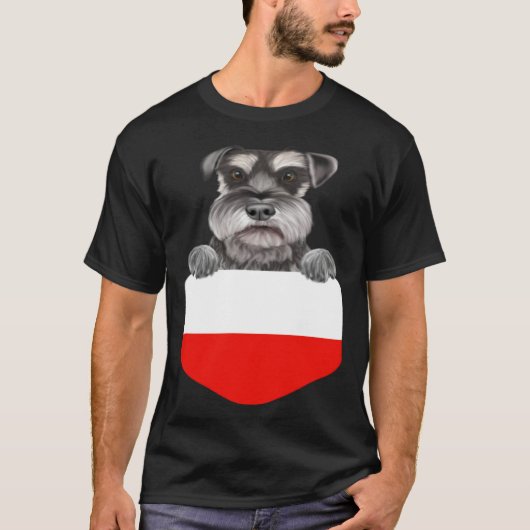 Poland Flag Miniature Schnauzer Dog In Pocket T-shirt (Voorkant)