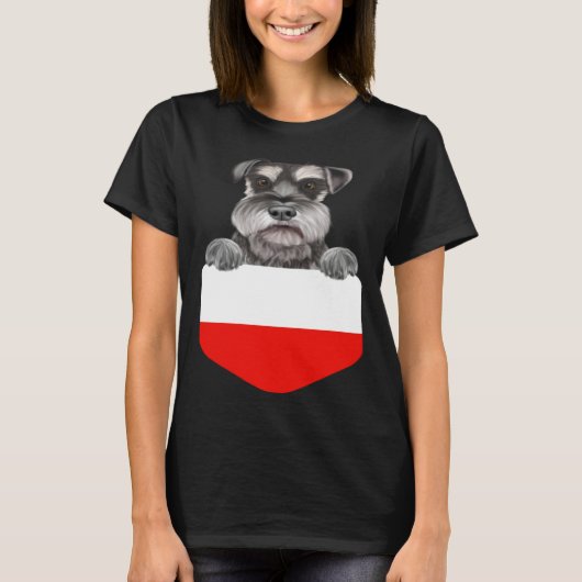 Poland Flag Miniature Schnauzer Dog In Pocket T-shirt (Voorkant)