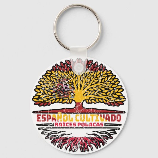 Poland Polish Spain Spanish Tree Roots Flag Sleutelhanger (Voorkant)